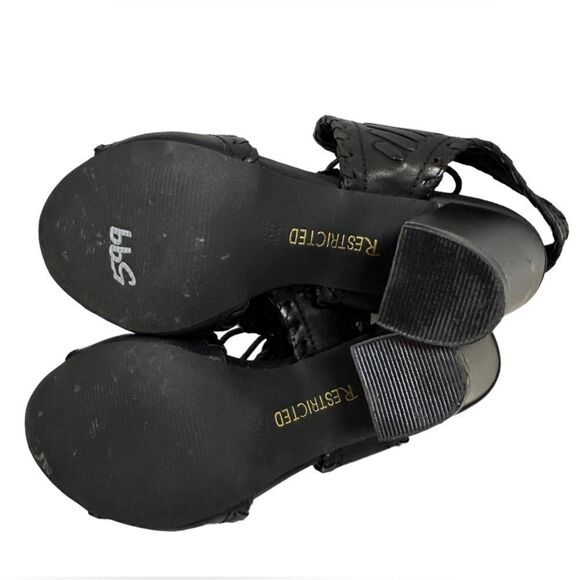 Restricted Faux Leather Black Woven Sandals Block Heels Tie Laces Pumps Summer - Picture 7 of 9